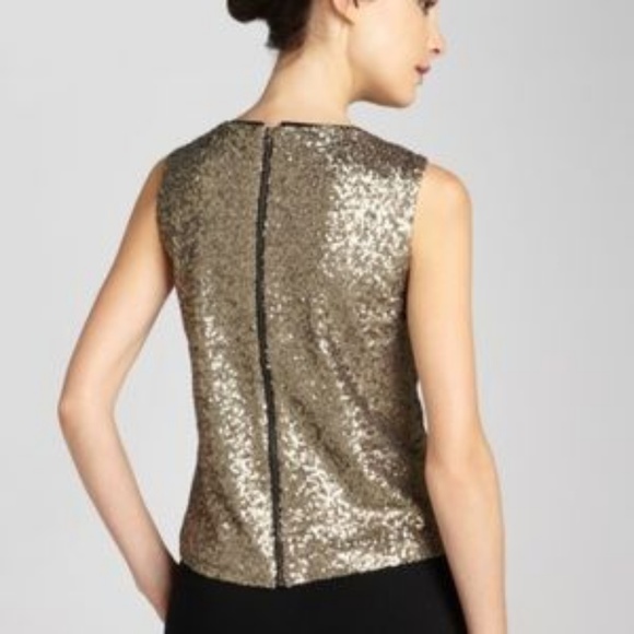 Tahari gold sequin zip back sleeveless top S - Picture 2 of 5
